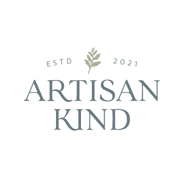 Logo with image of a fern , text spells "Artisan Kind"