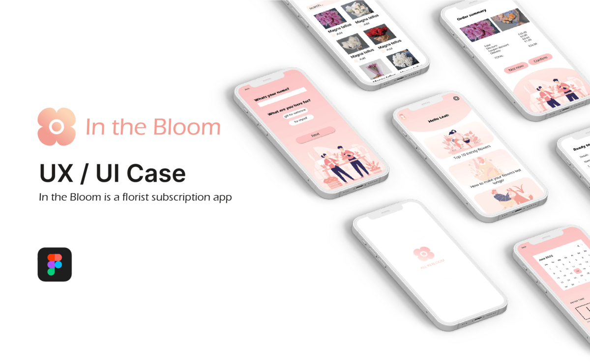 UX design mockup of a flower delivery mobile app with streamlined ordering flow and elegant floral-themed UI for a luxury delivery experience

