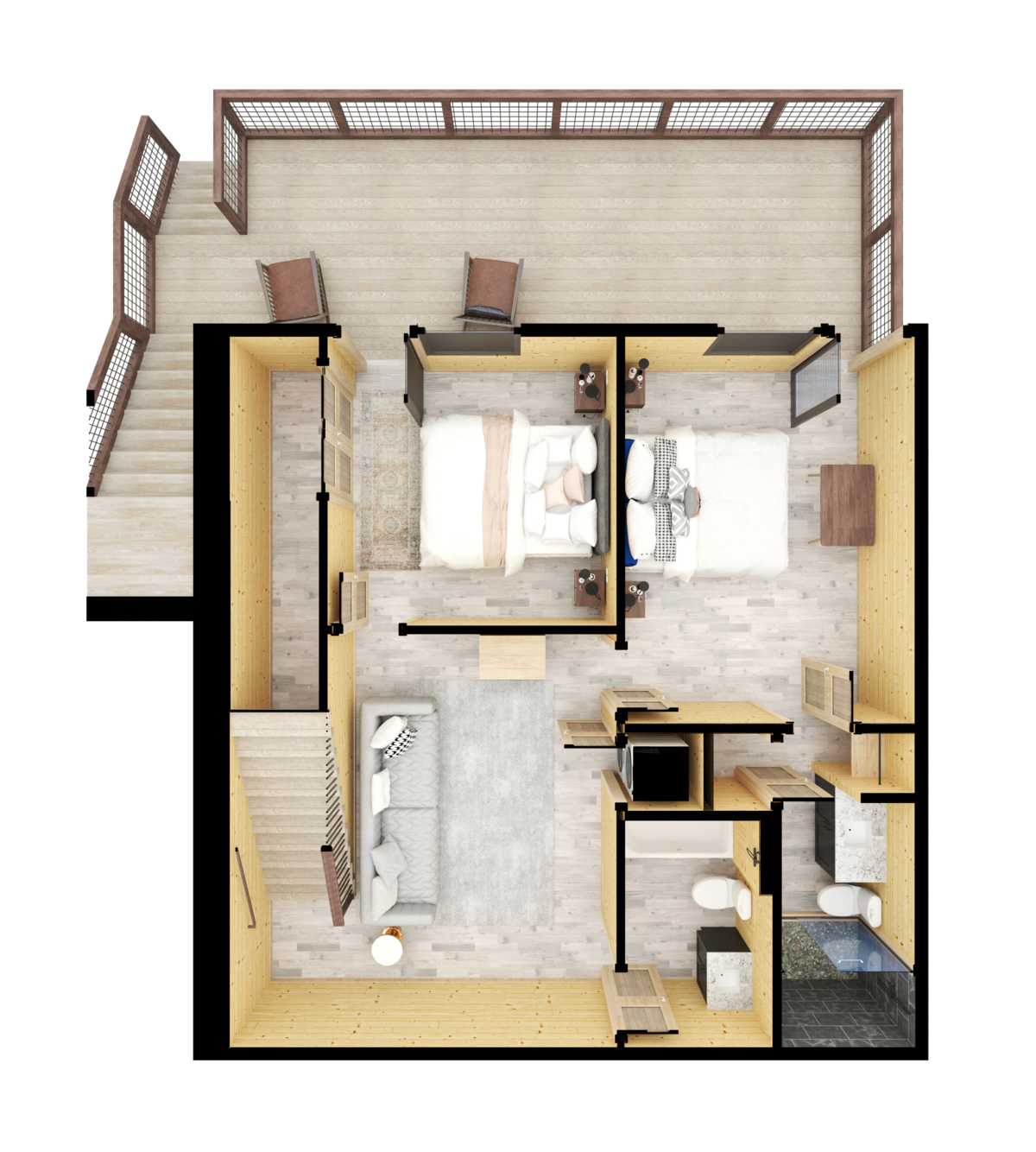 Realistic 3D floorplan - floor 1 - Furniture