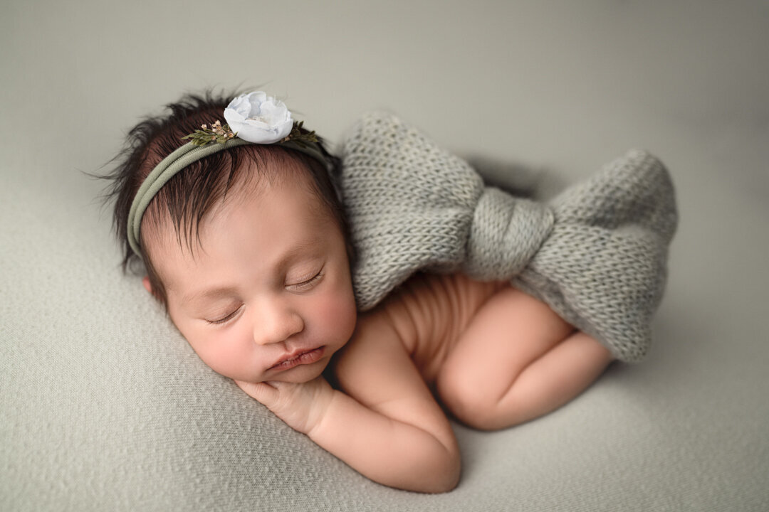 Grand Rapids Newborn Photography Baby with Fabric Bow by For the Love of Photography