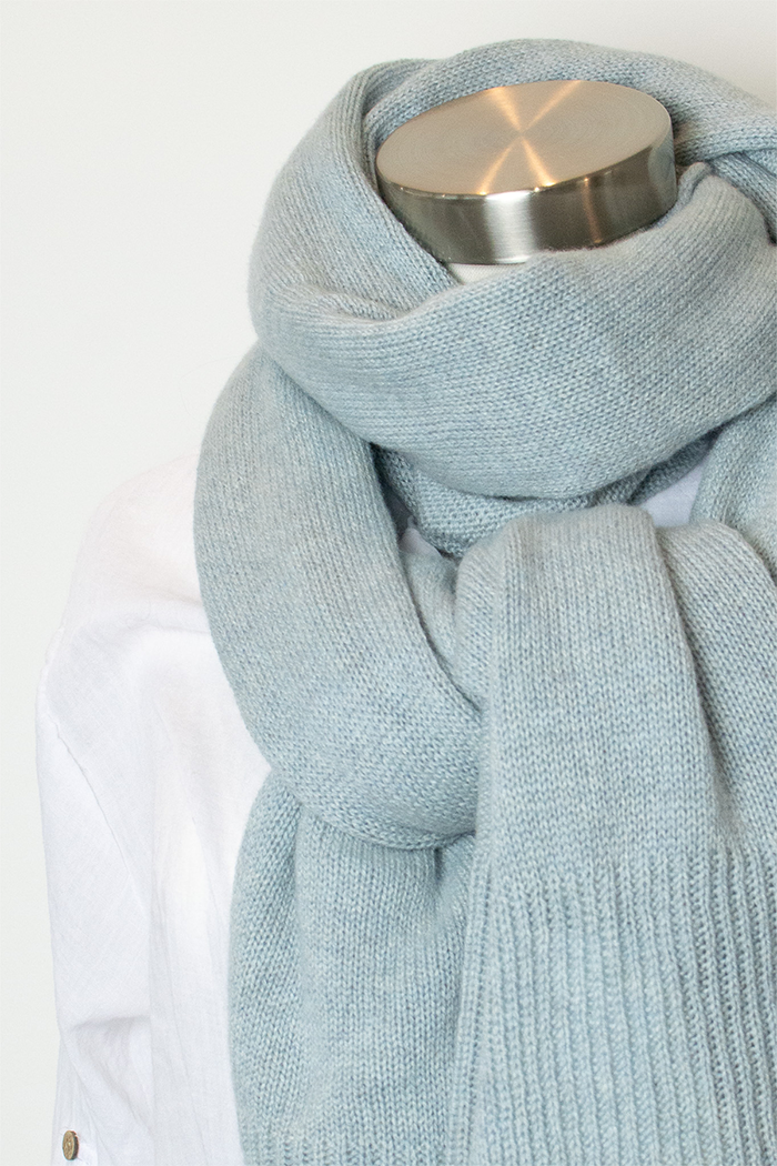 Bar Harbor Cashmere Wrap Soft Sky Blue close up white product