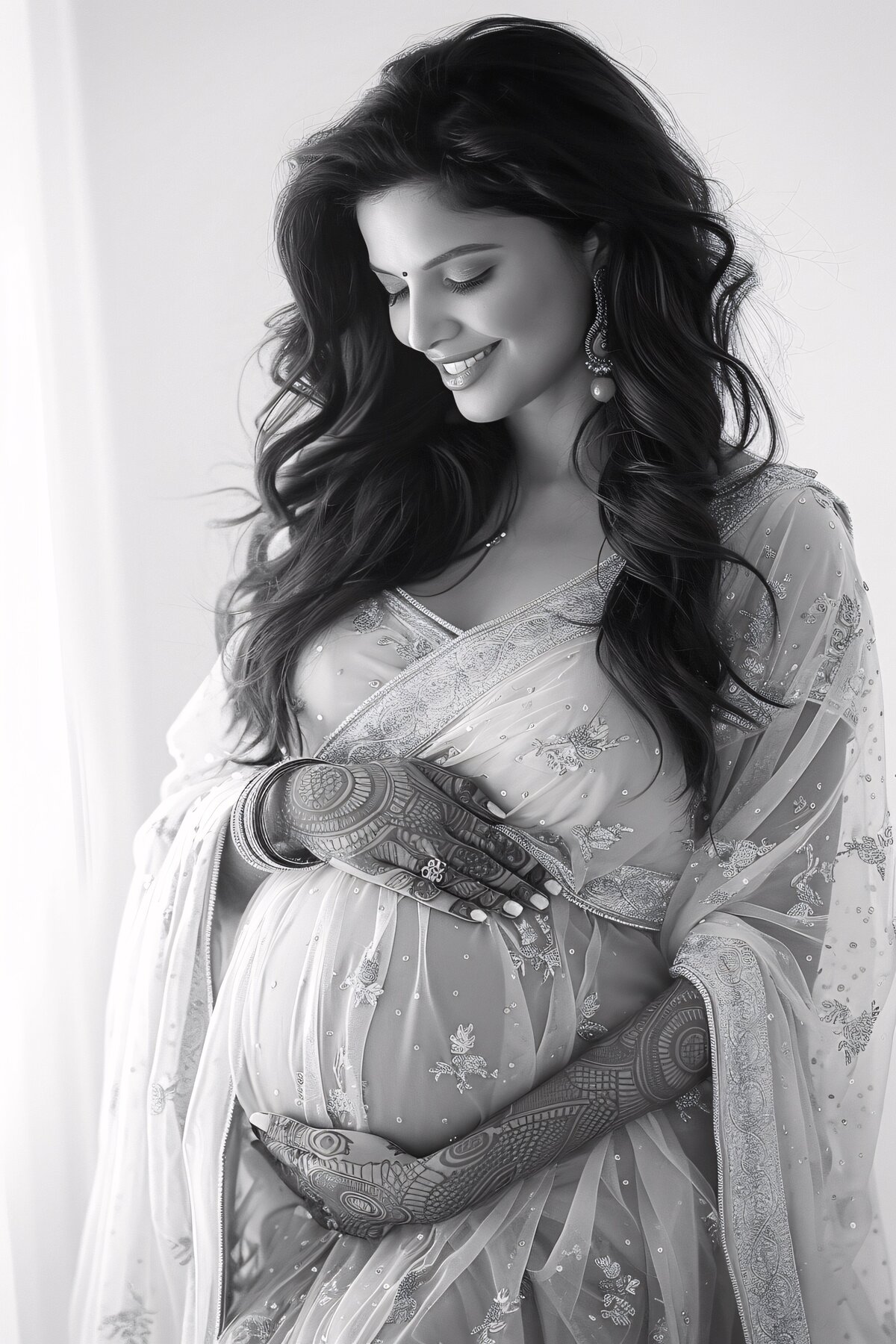 black-white-portrait-pregnant-woman-expecting-child