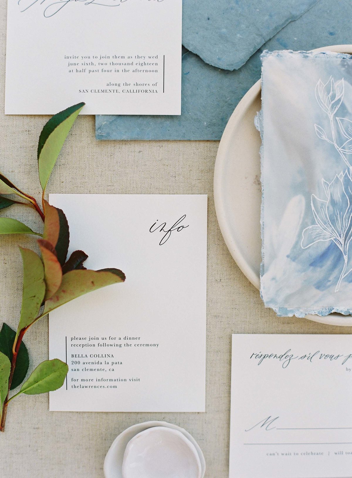 Plume & Fete collections romantic coastal inspired invotation suite details card
