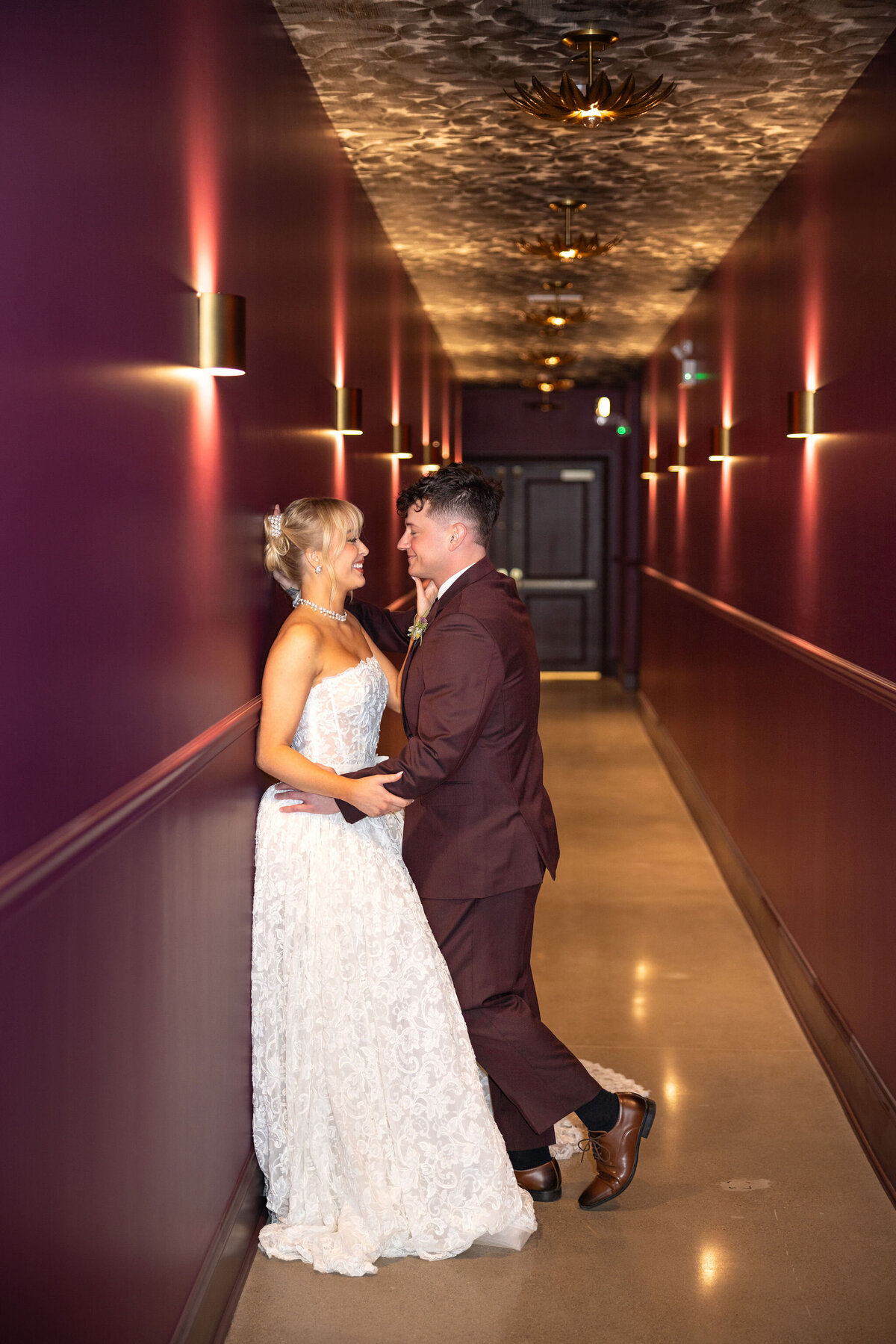 Bloom Events gorgeous and moody hallway used for statement photos of married couple