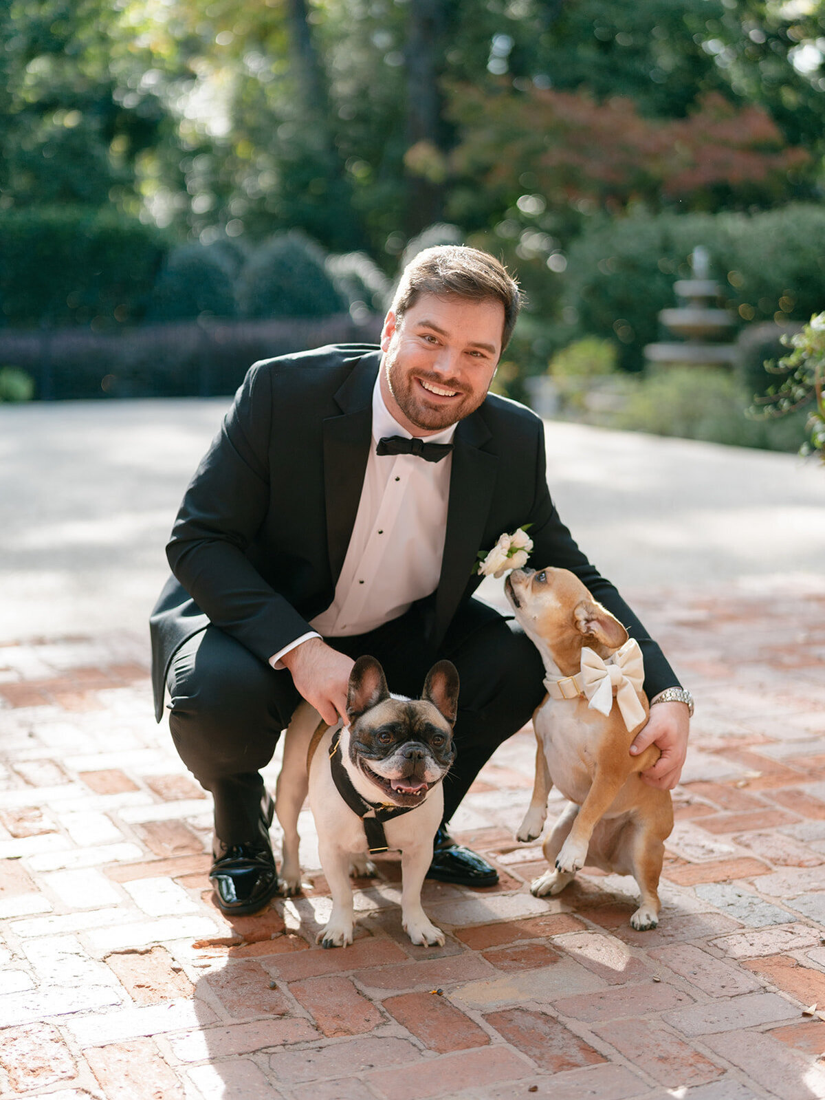 groom with two dogs