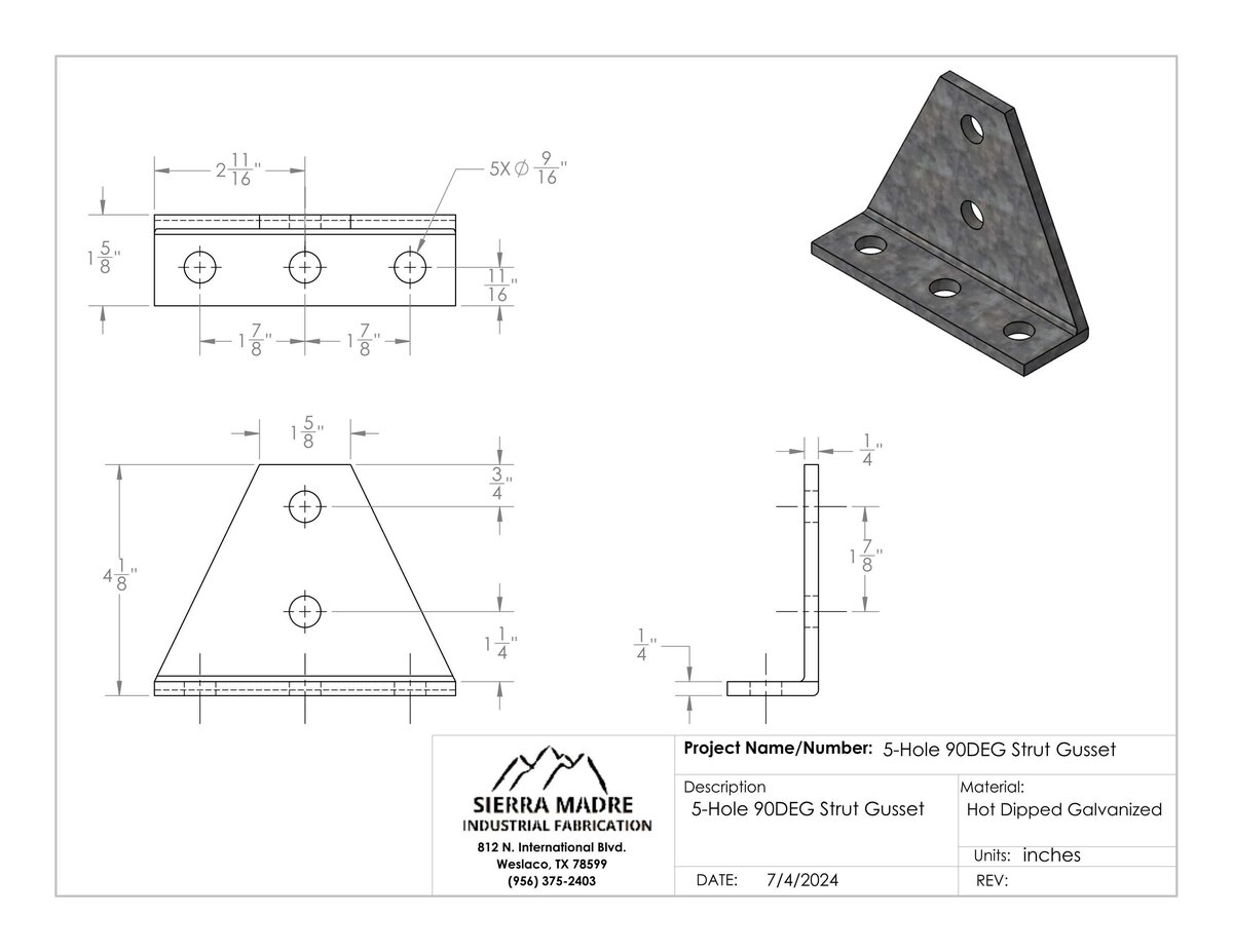 5-hole 90deg strut guesset