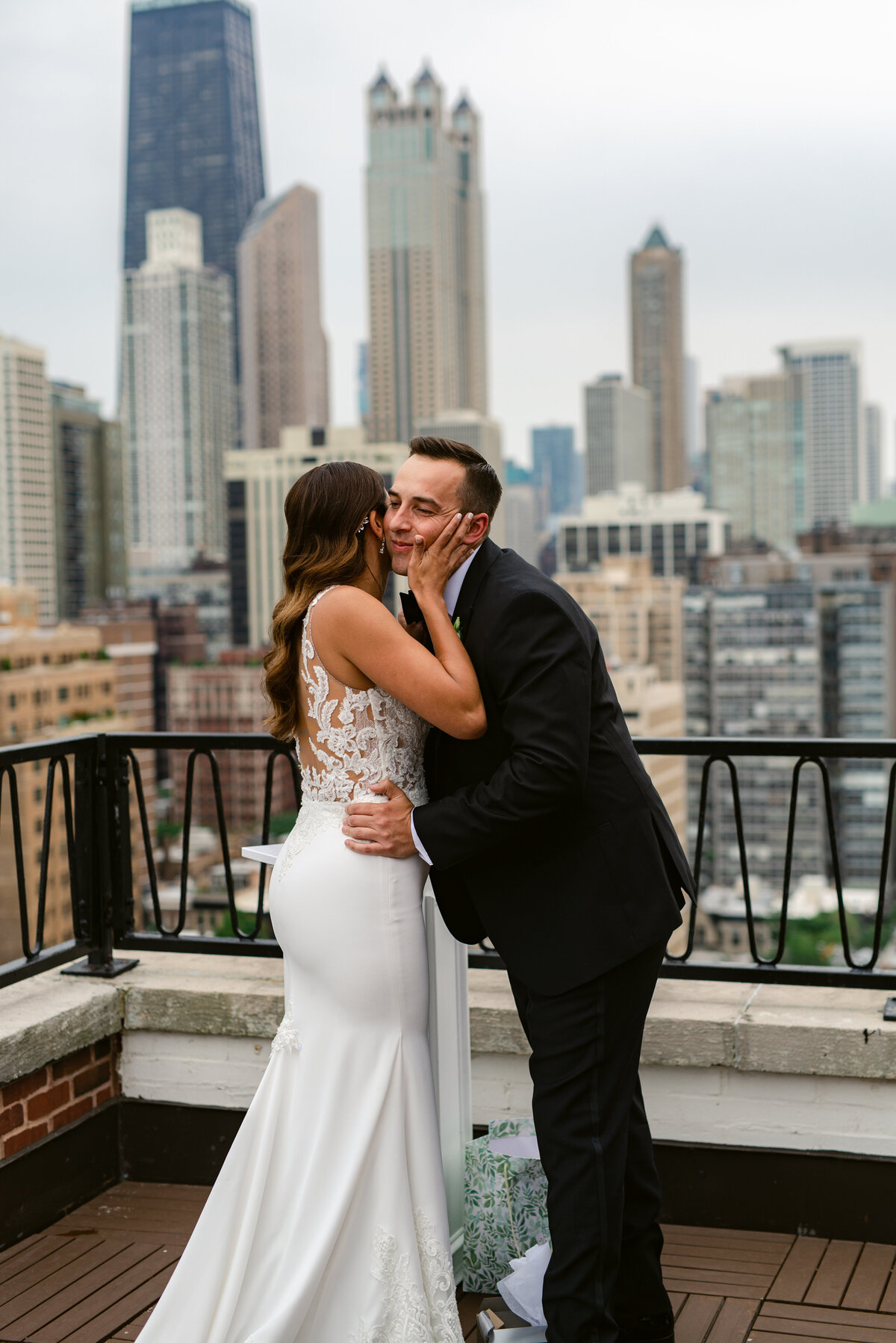 Bride and Groom see each other for the first time on top of the Ambassador Hotel in Chicago.