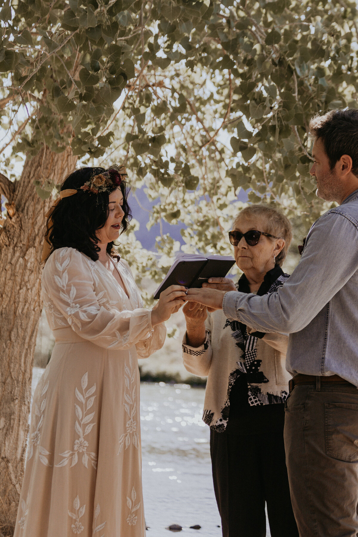 bride reading vows during wedding ceremony