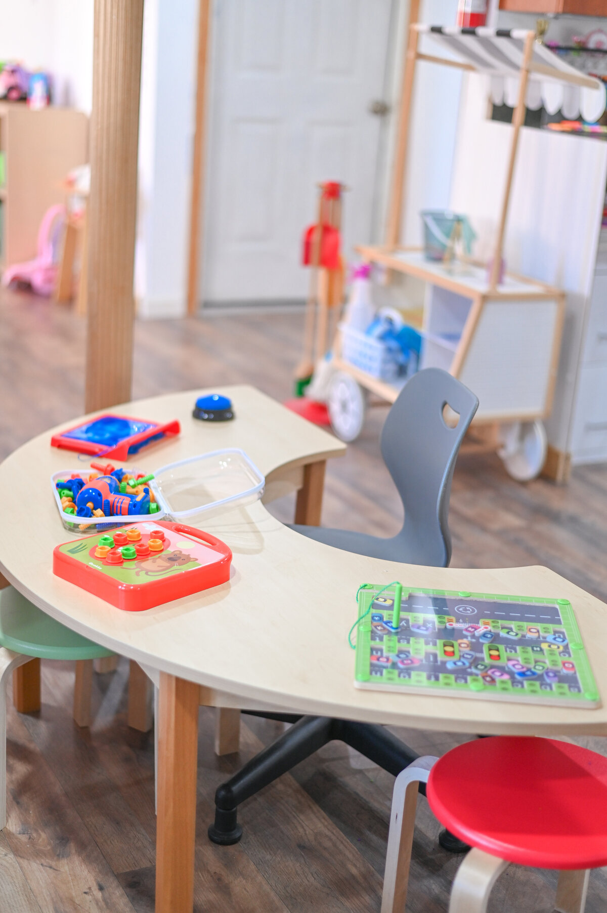 Fine motor station at House of Parker Preschool Gorham Maine where every detail is thoughtfully designed to create a warm, welcoming space for children to explore, learn, and grow with comfort and confidence.