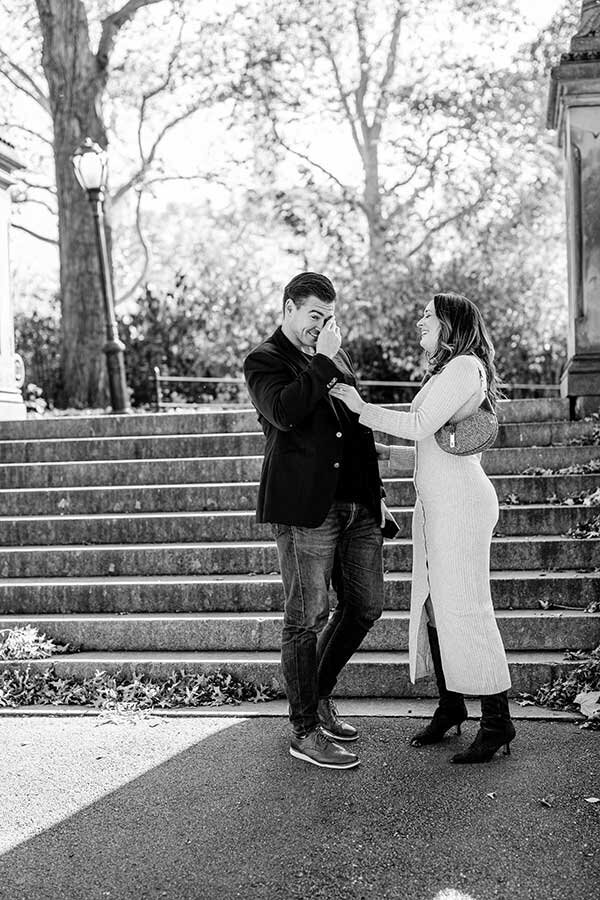 Man getting emotional after proposing to girlfriend in central park NYC