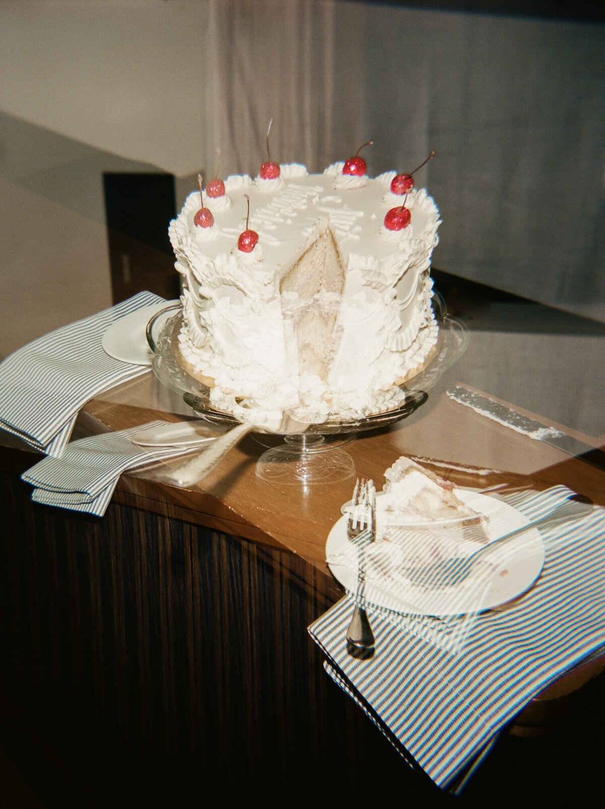 aftermath of cut wedding cake at a Shinola Hotel wedding