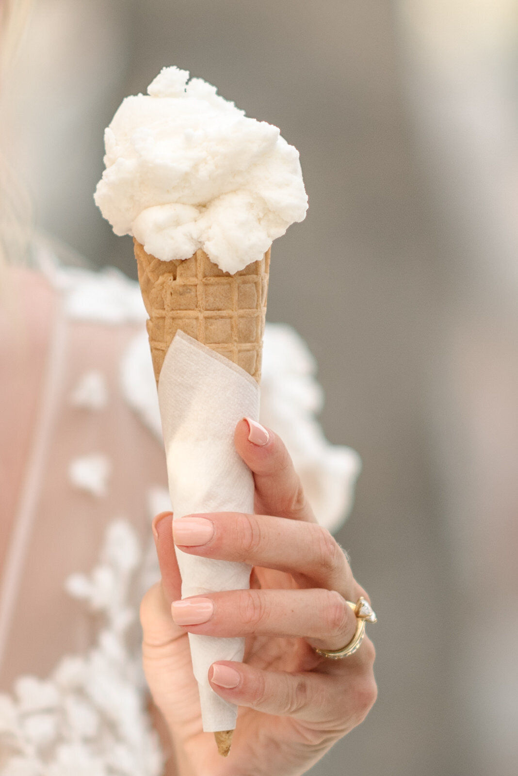 bride with ice cream at her destination wedding