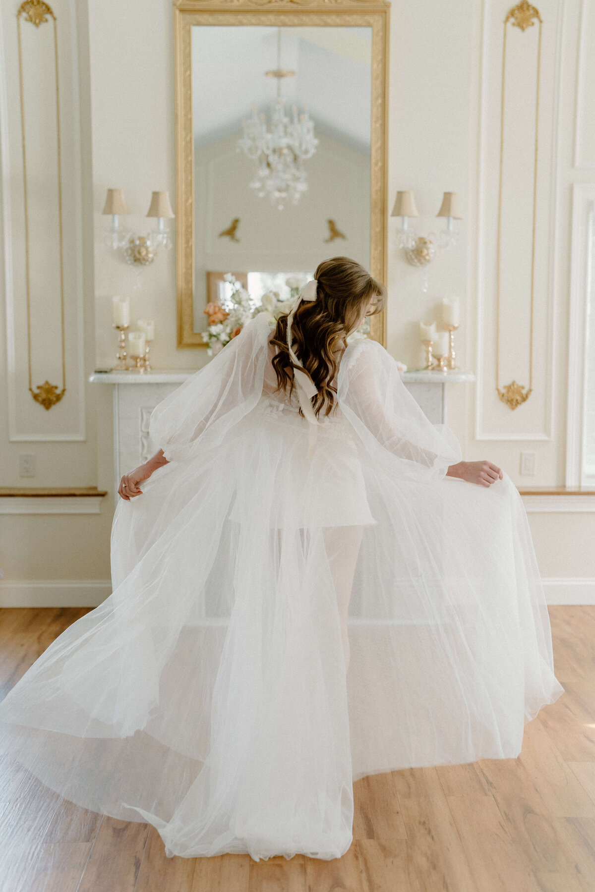 Bride in white flowing dress