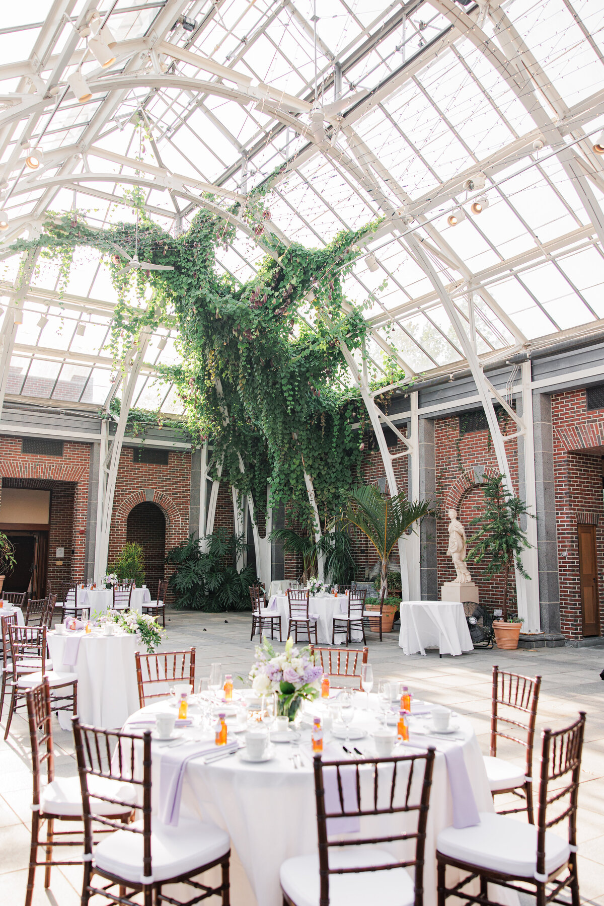 New England Botanic Garden at Tower Hill Orangerie set up for wedding reception