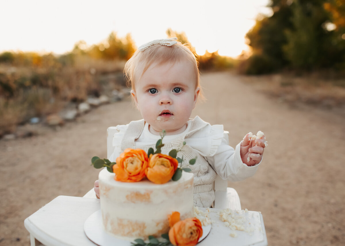 fall themed cake smash session for denver baby girl