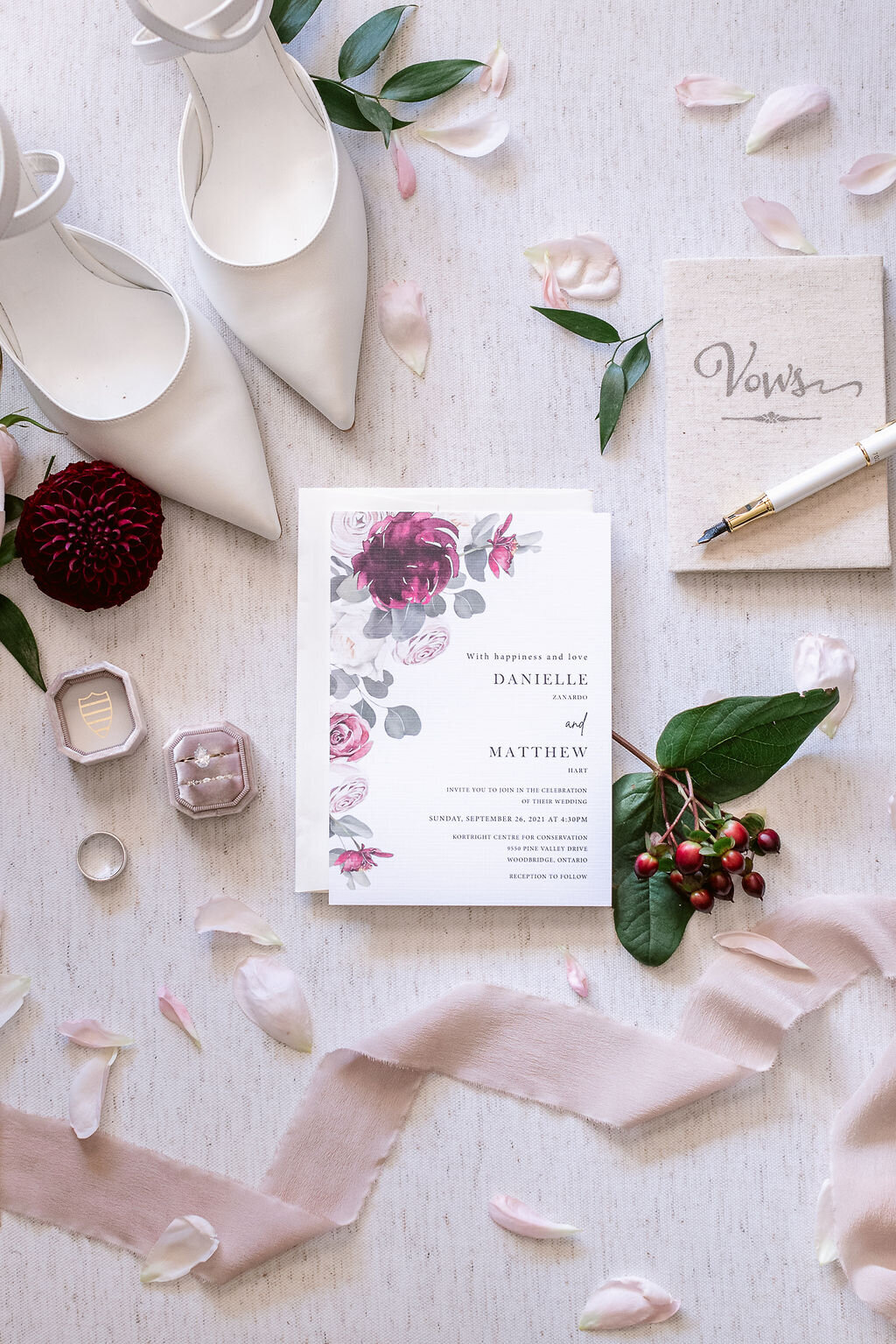 wedding invitation flatlay