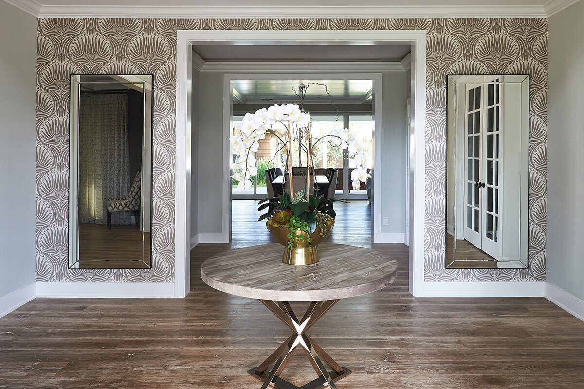 Entry with wallpaper and round table