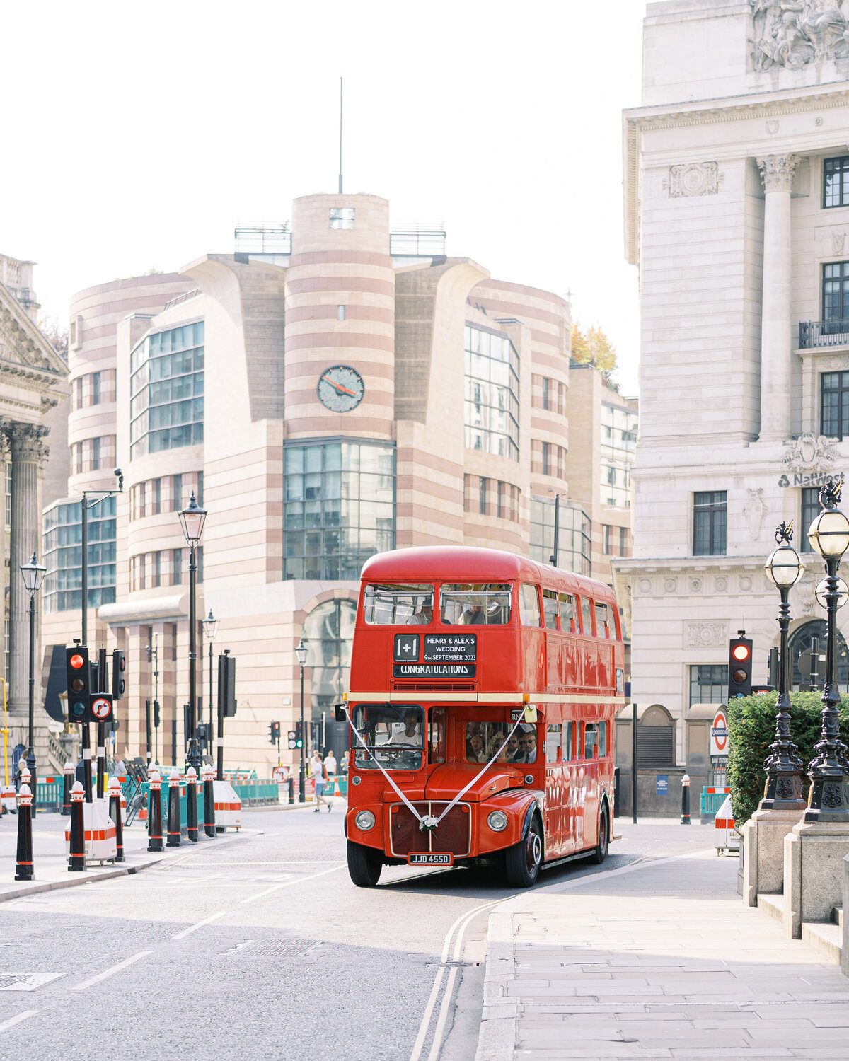Classic London bus as wedding transport