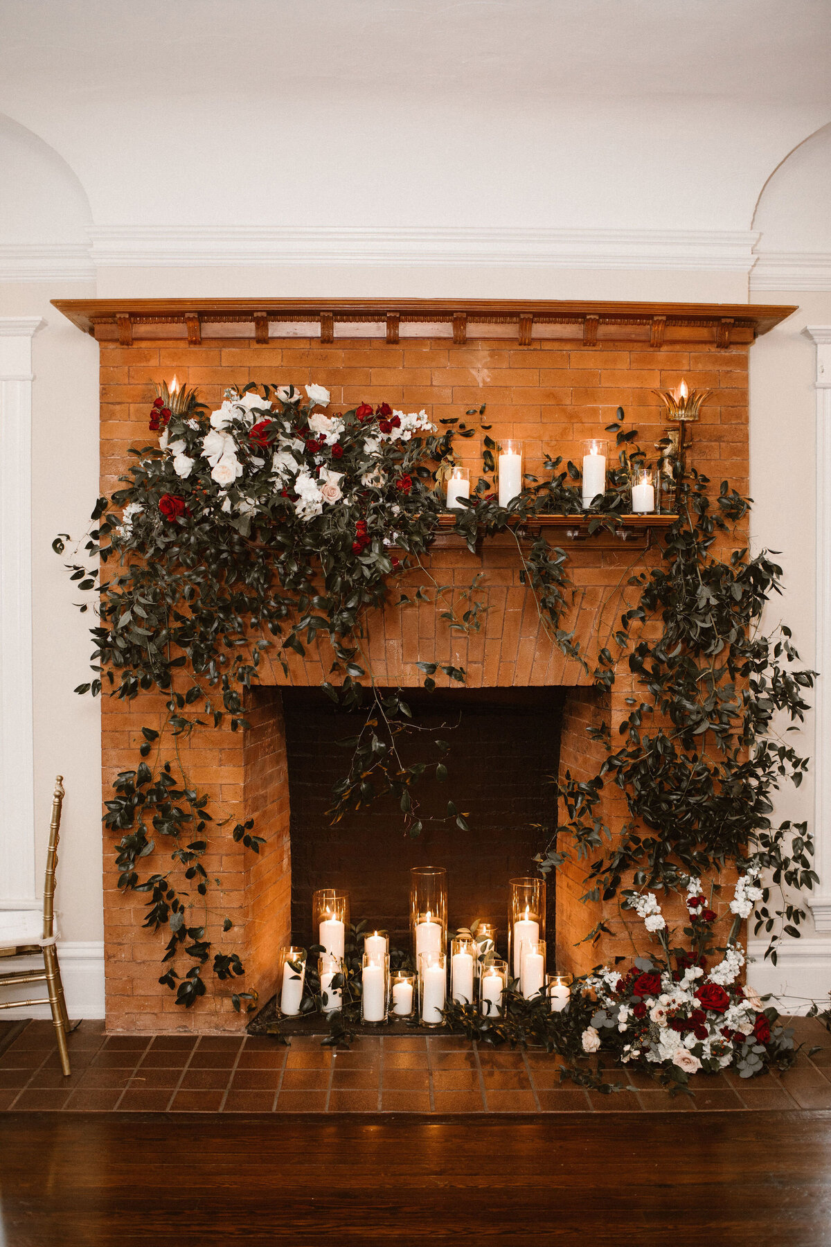 13 - Orlo House Wedding Fireplace Flowers - Tampa Bay Wedding Planner