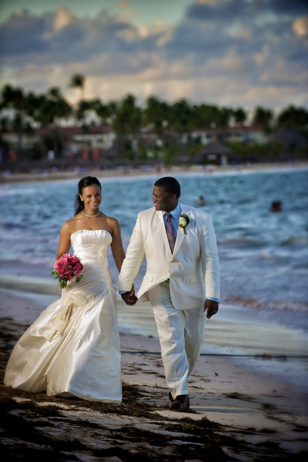 A wedding couple at their destination wedding in the Dominican Republic on the beach