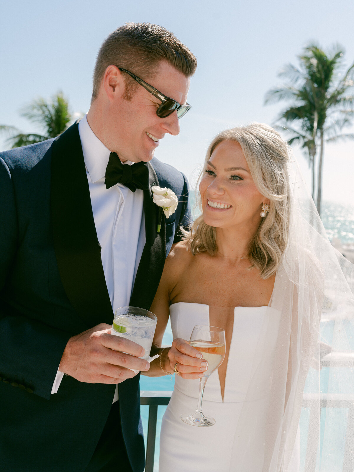 Happy couple during wedding at Ritz Carlton Beach Club