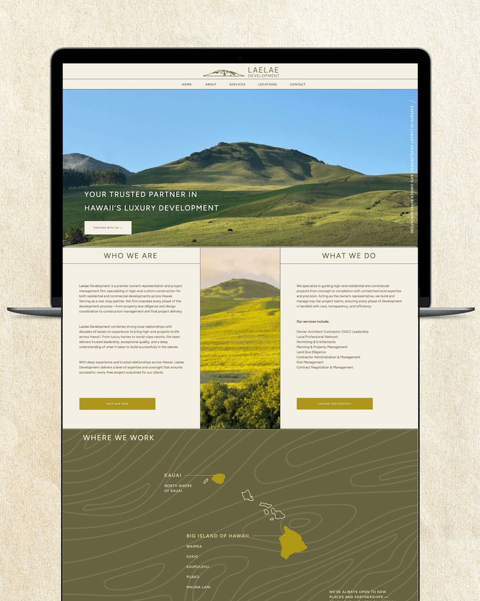 Laelae Development luxury website design by Hawaii web design studio Chan