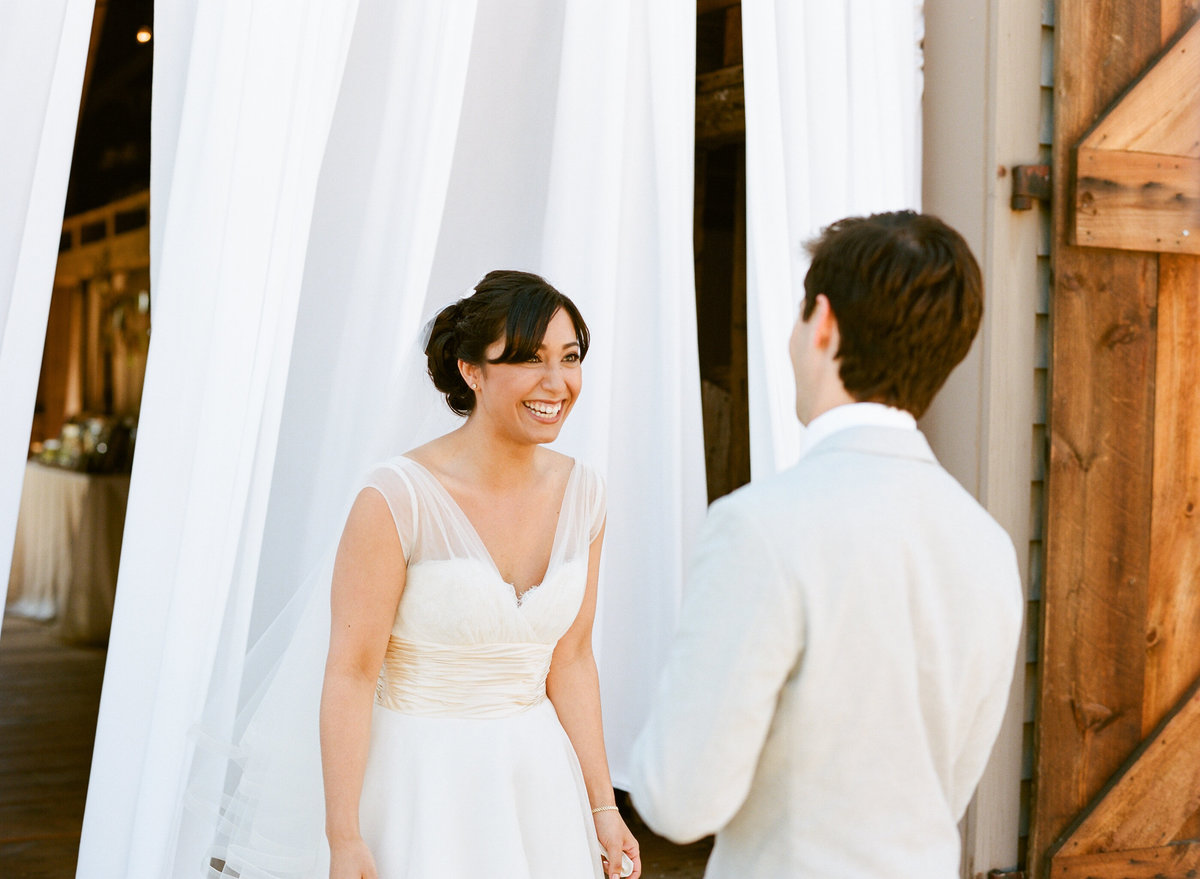 First look Bourne Farm wedding Cape Cod