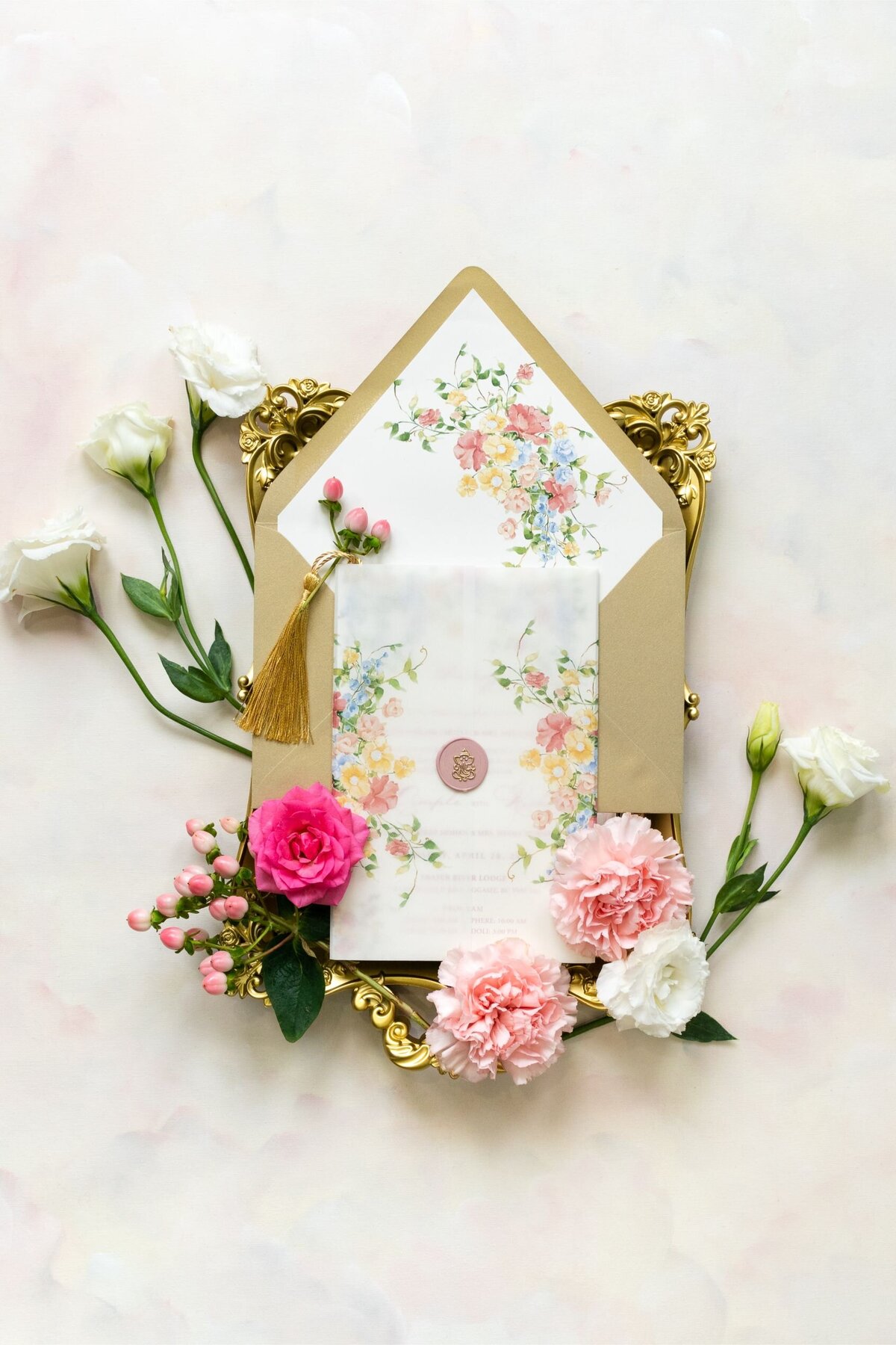 Spring florals Hindu wedding invitation 13