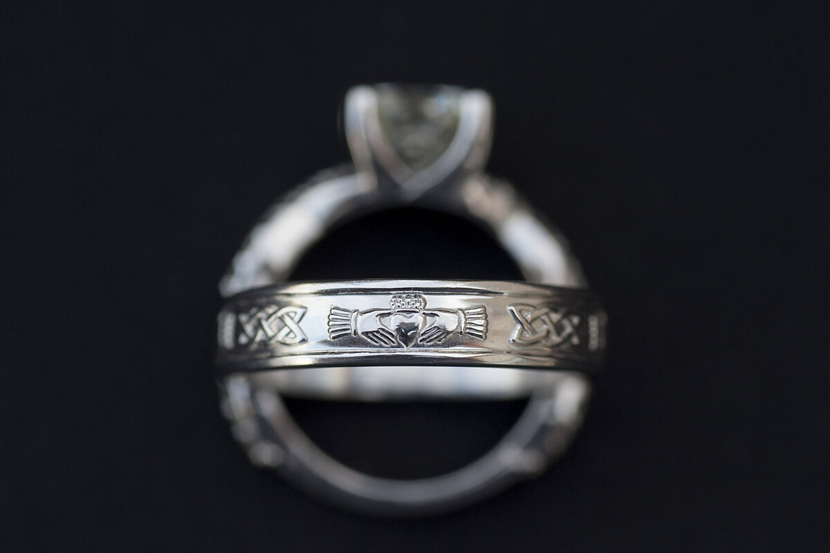 Wedding and engagement rings showing off Celtic symbols 