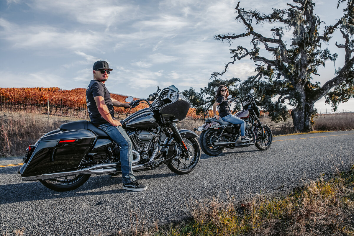 engagement shoot on Harleys