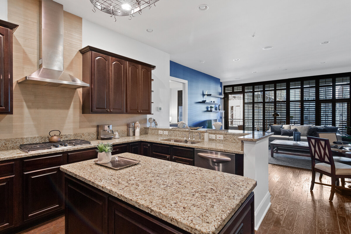 Modern kitchen staging highlighting open-concept living and buyer-focused design