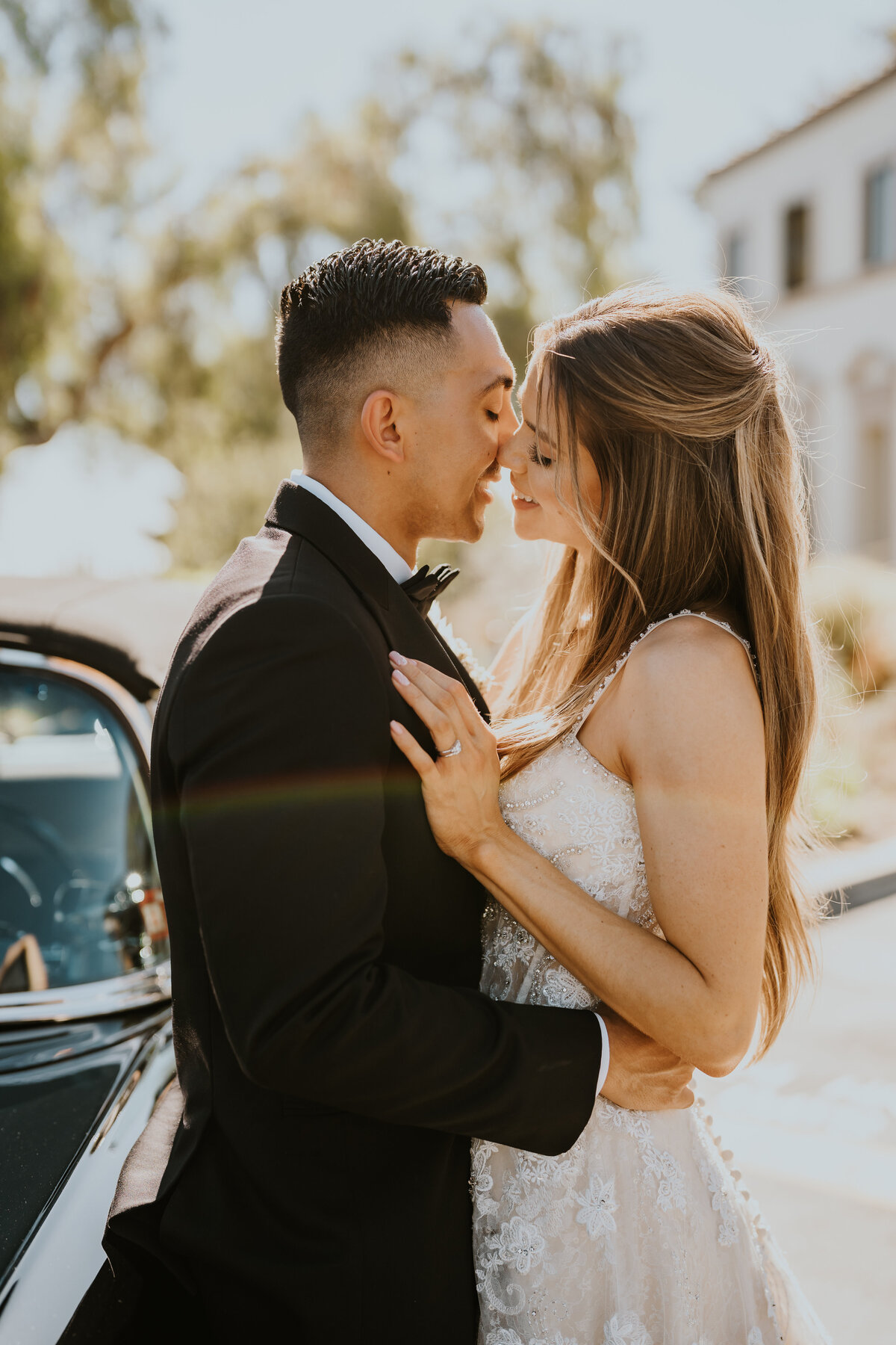 Groom and bride share a kiss
