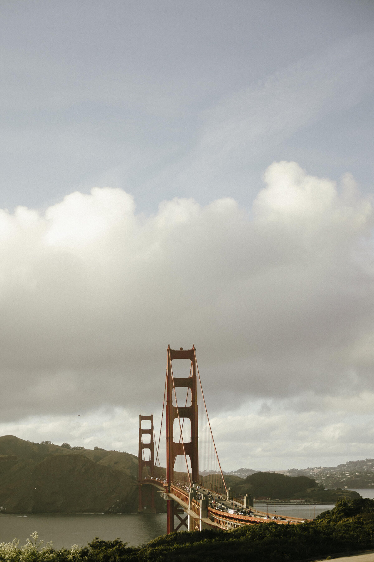 Bride and Groom at Marshall's Beach in San Francisco, California at sunset