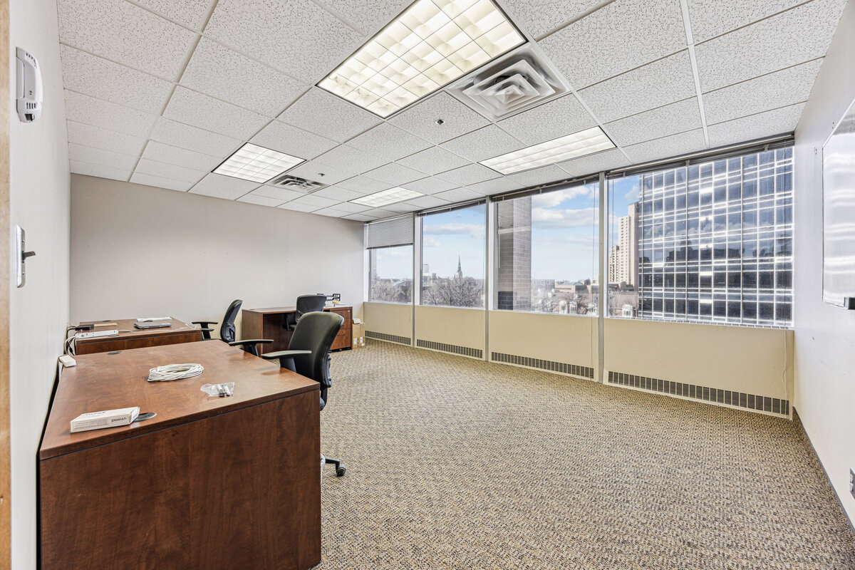 Temporary office setup for construction company in Minneapolis, Minnesota
