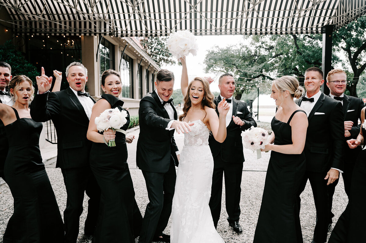 wedding party pictures at The Corinthian Houston, for a black tie wedding