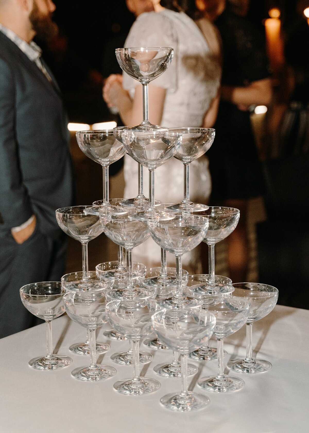 Coupe glasses in a champagne tower