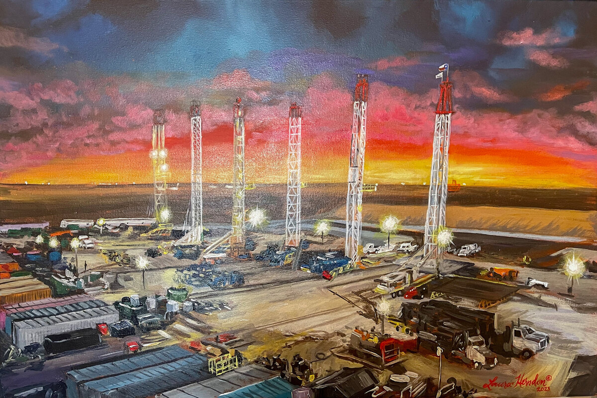custom impressionist painting texas gas and oil rigs