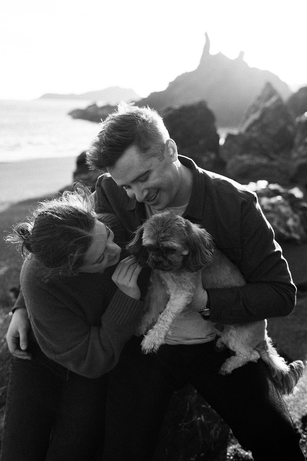 black sand beach engagement session