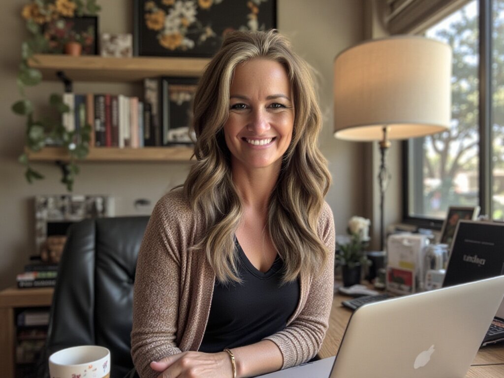 Amanda Roy at a desk