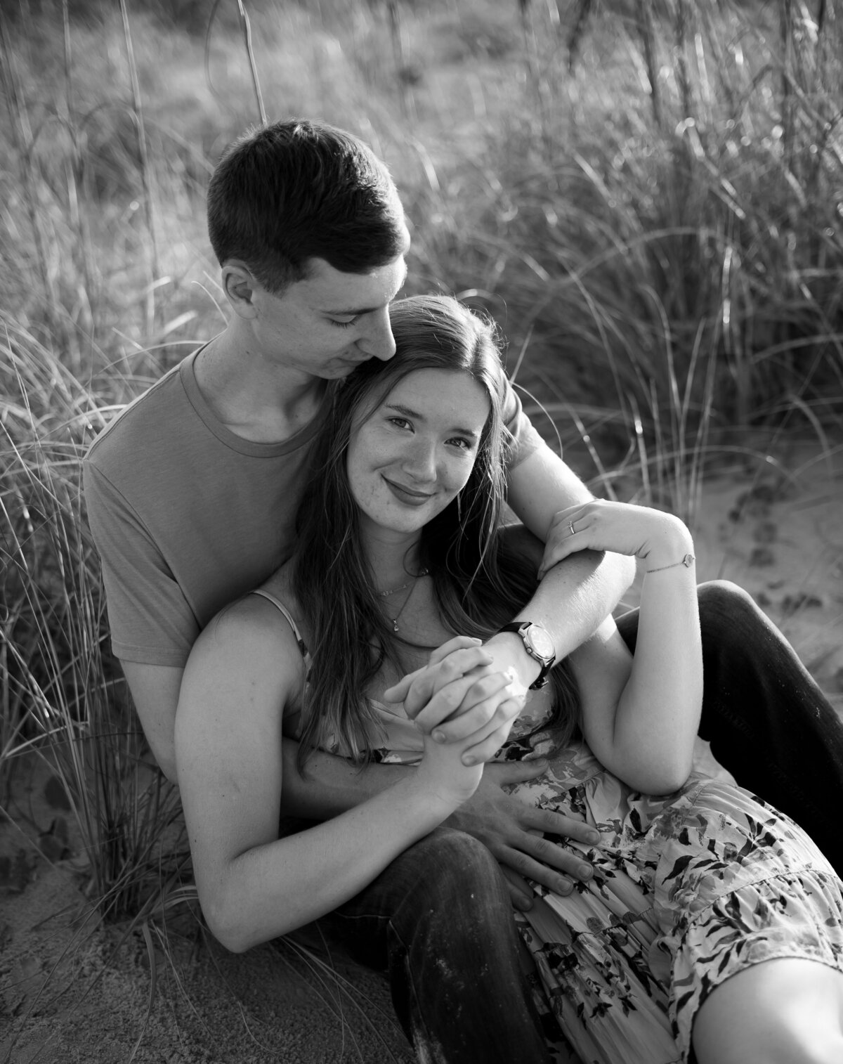 romantic engagement photos on the beach Ocean Isle North Carolina