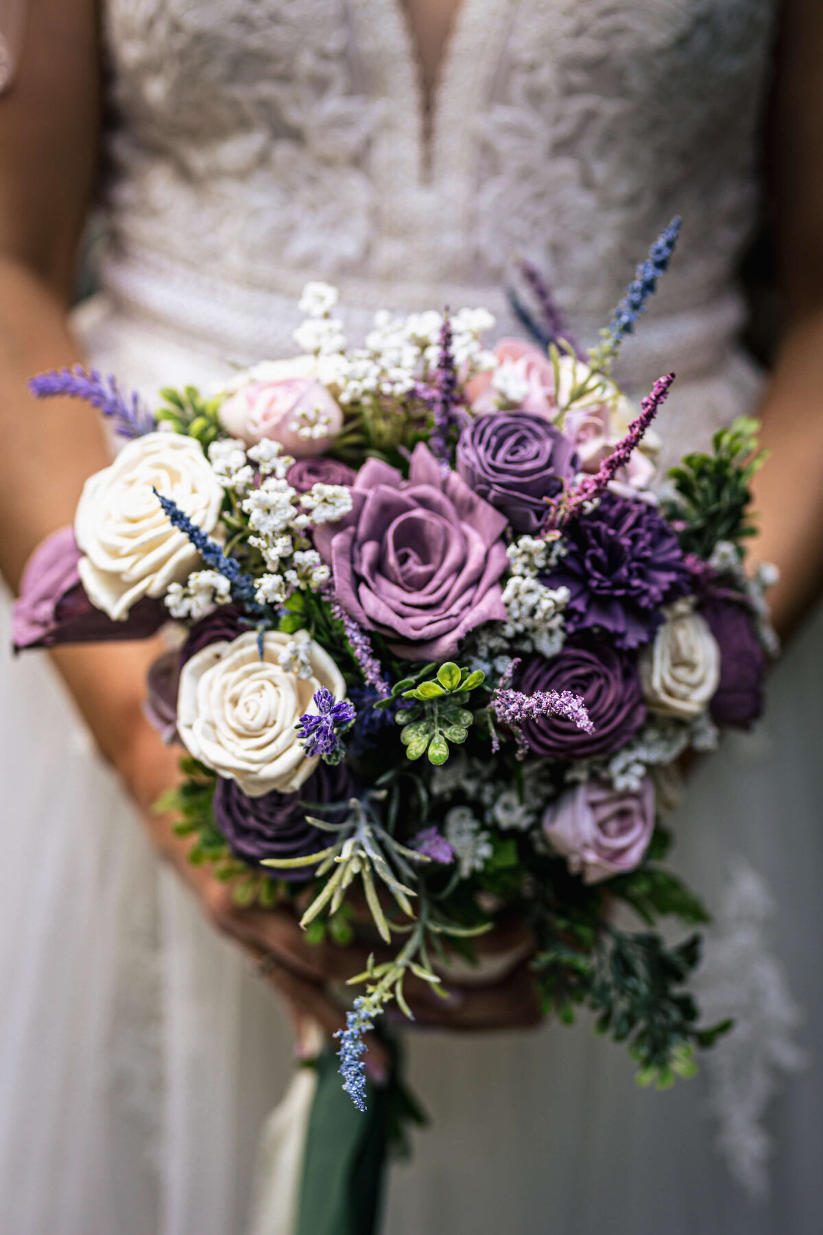 Wedding Bouquet Purple White Roses