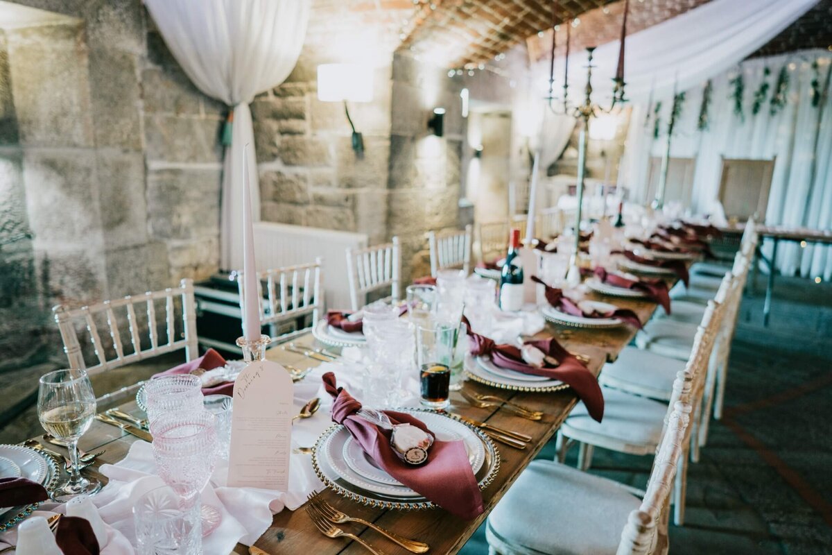 A long table set for a formal dinner