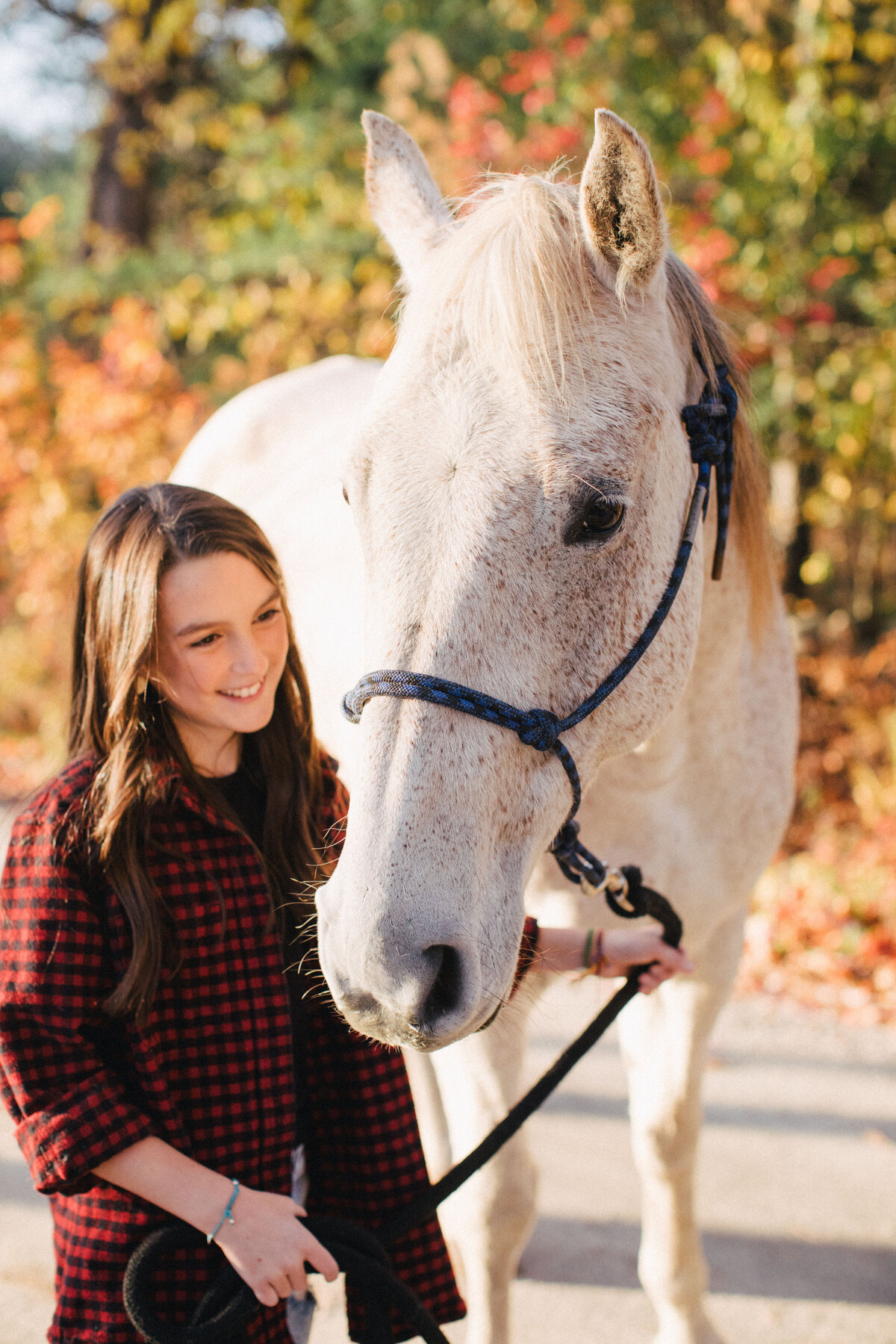girl with horse at new hampshire family photoshoot