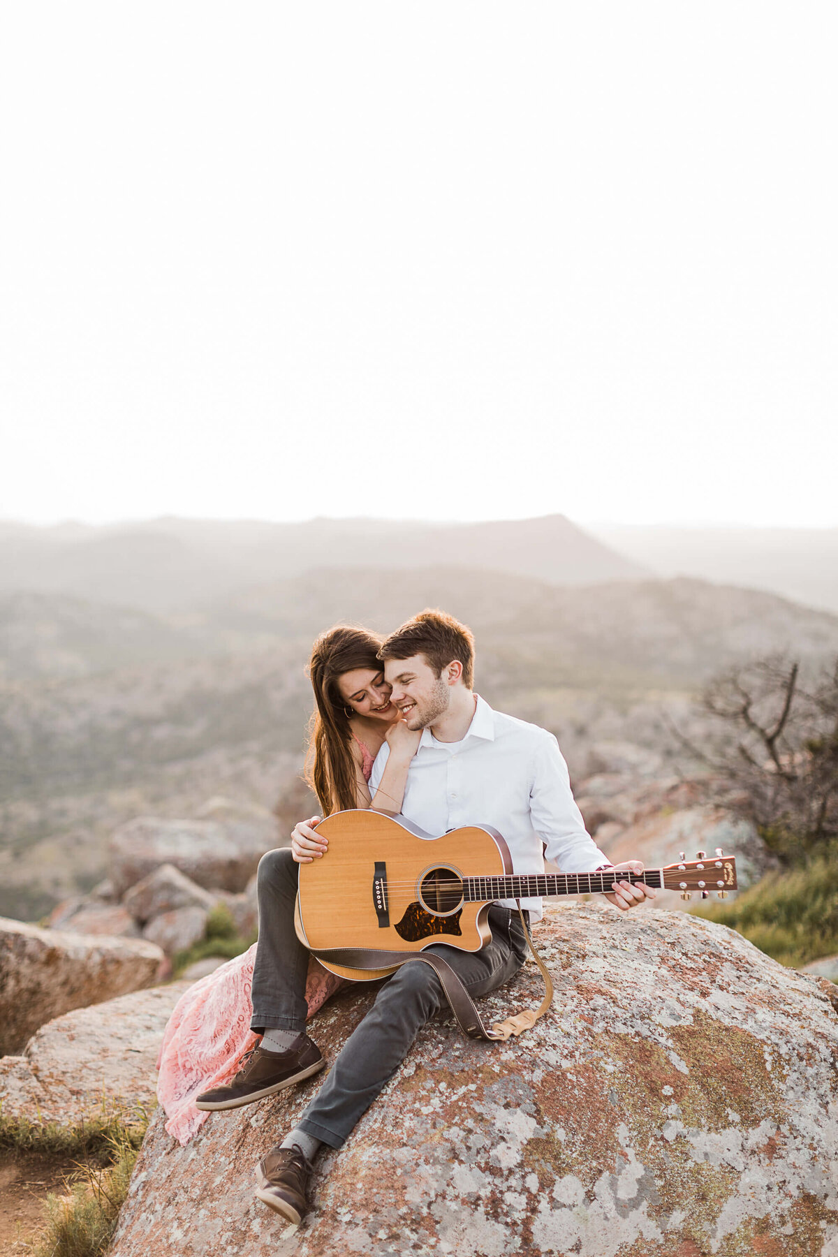 Mountain engagement photos with guitar in Dallas, TX