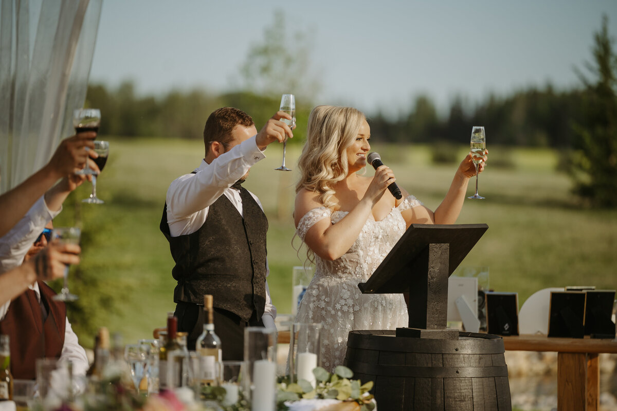 couple toasting guests at Gardenview reception