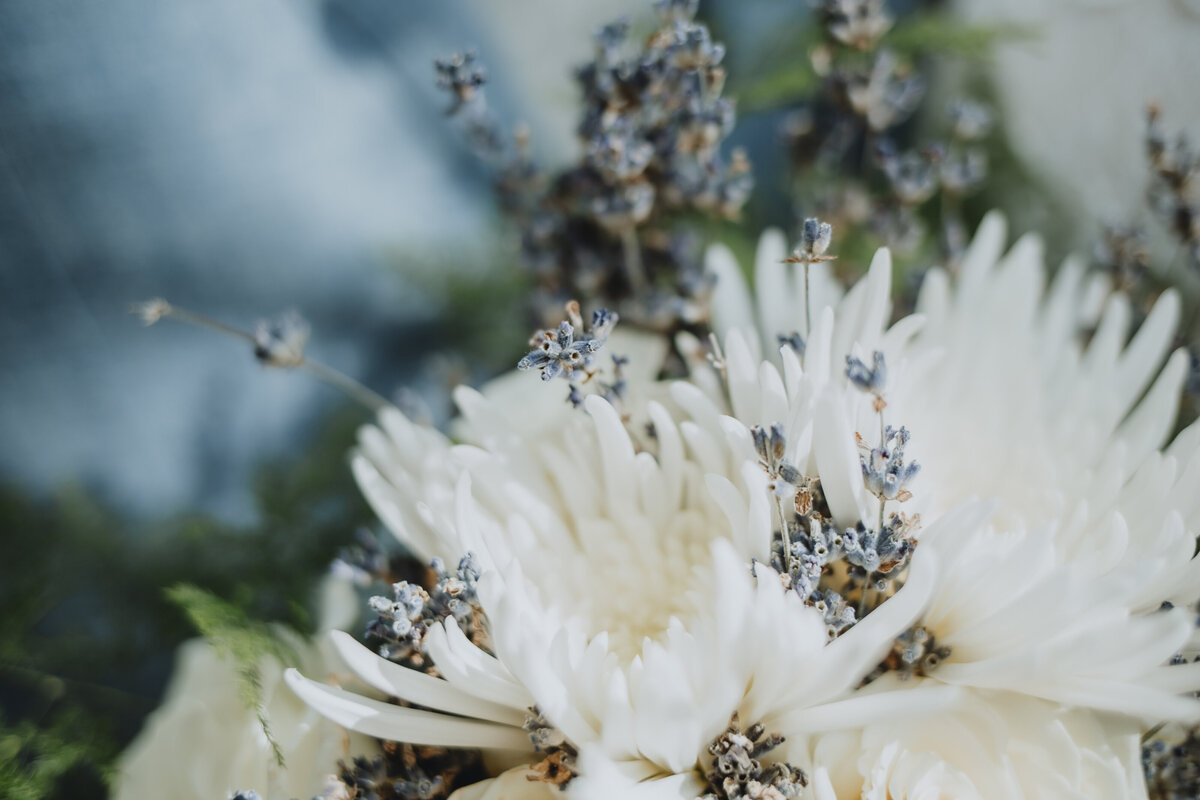 Up close shot of beautiful white and purple bouquet for a Ouray, Colorado wedding in June