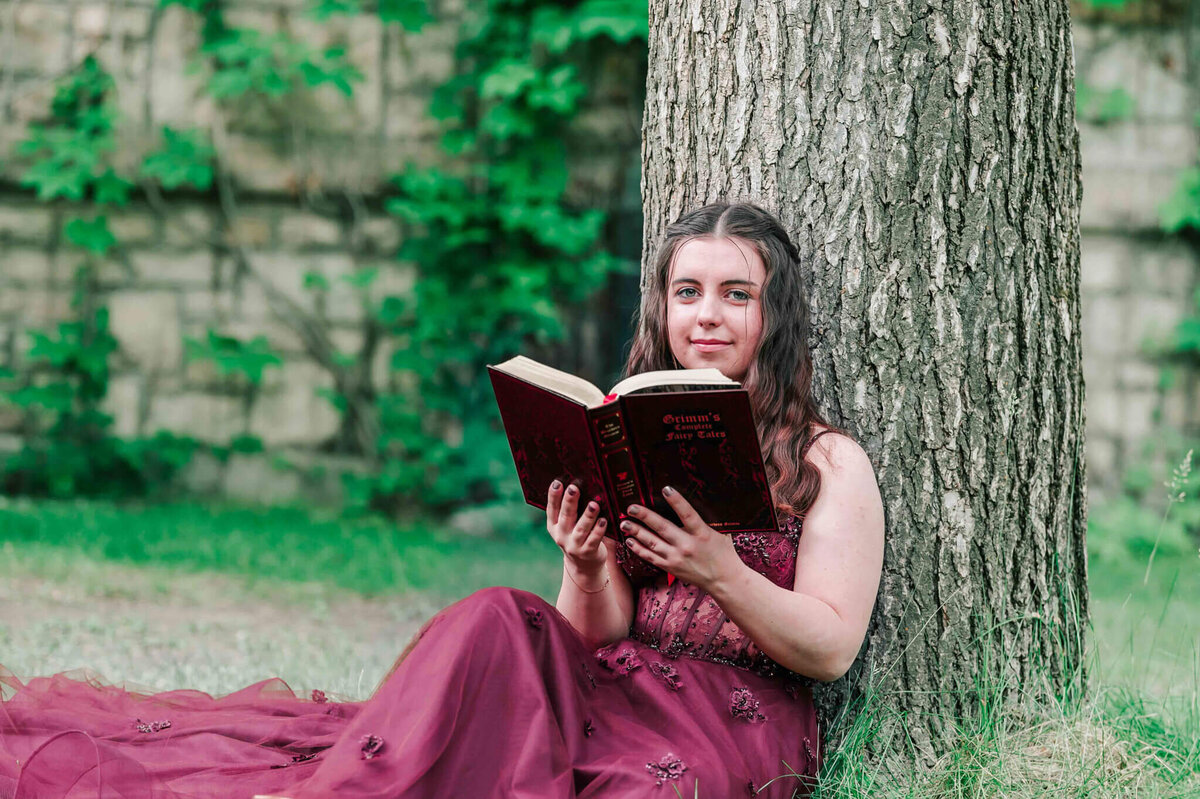 Reading a book of fairy tales. 