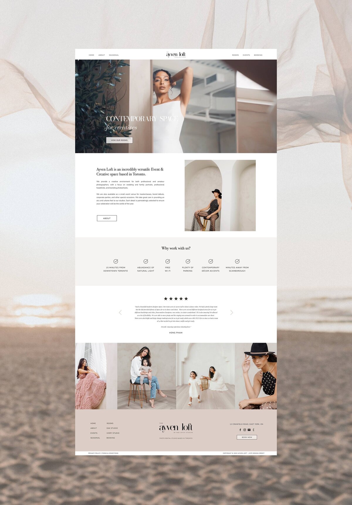 Full homepage website design for Ayven Loft studio in Toronto