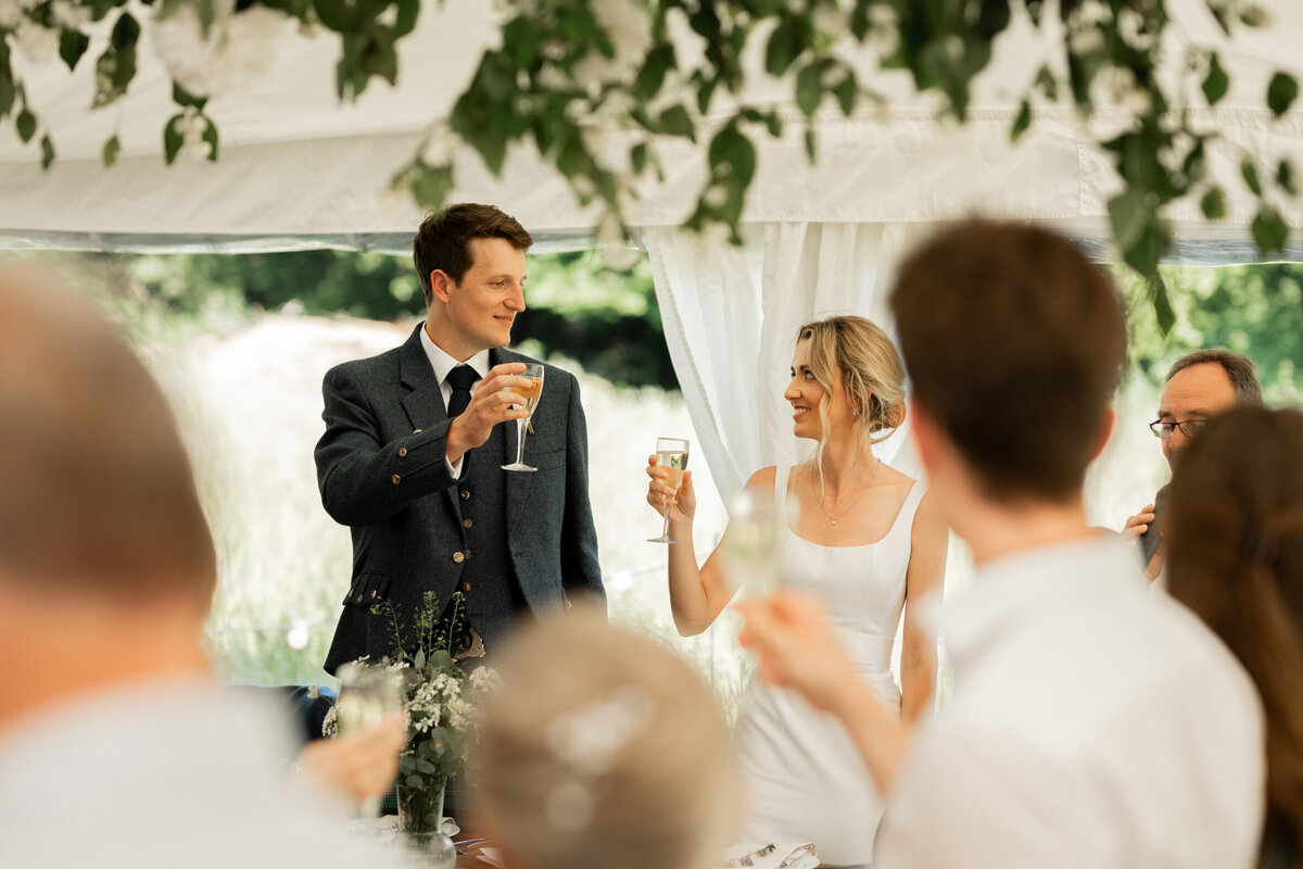 Toasts at Devon marquee wedding