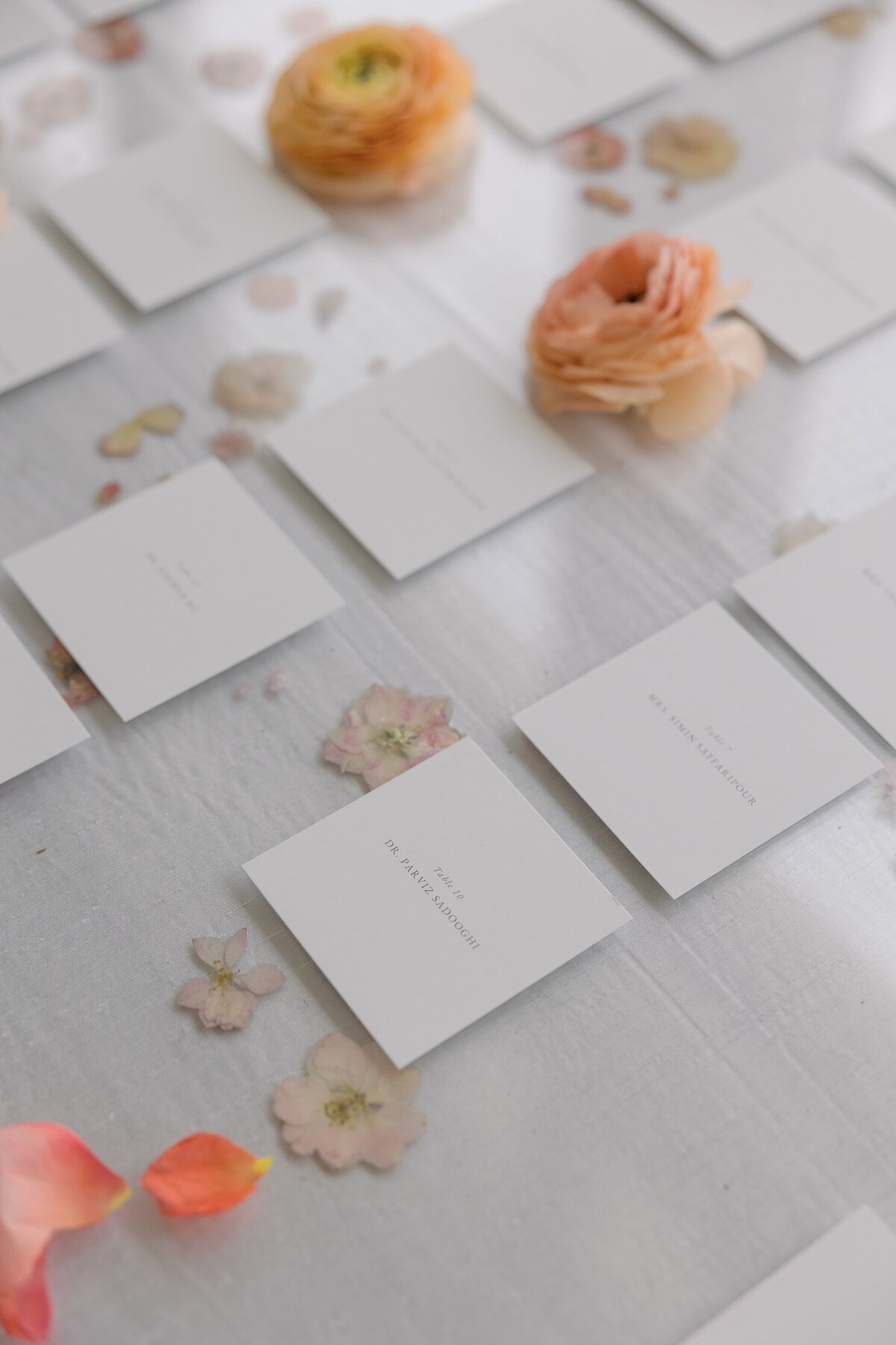 Close up details of seating cards at Newport wedding.